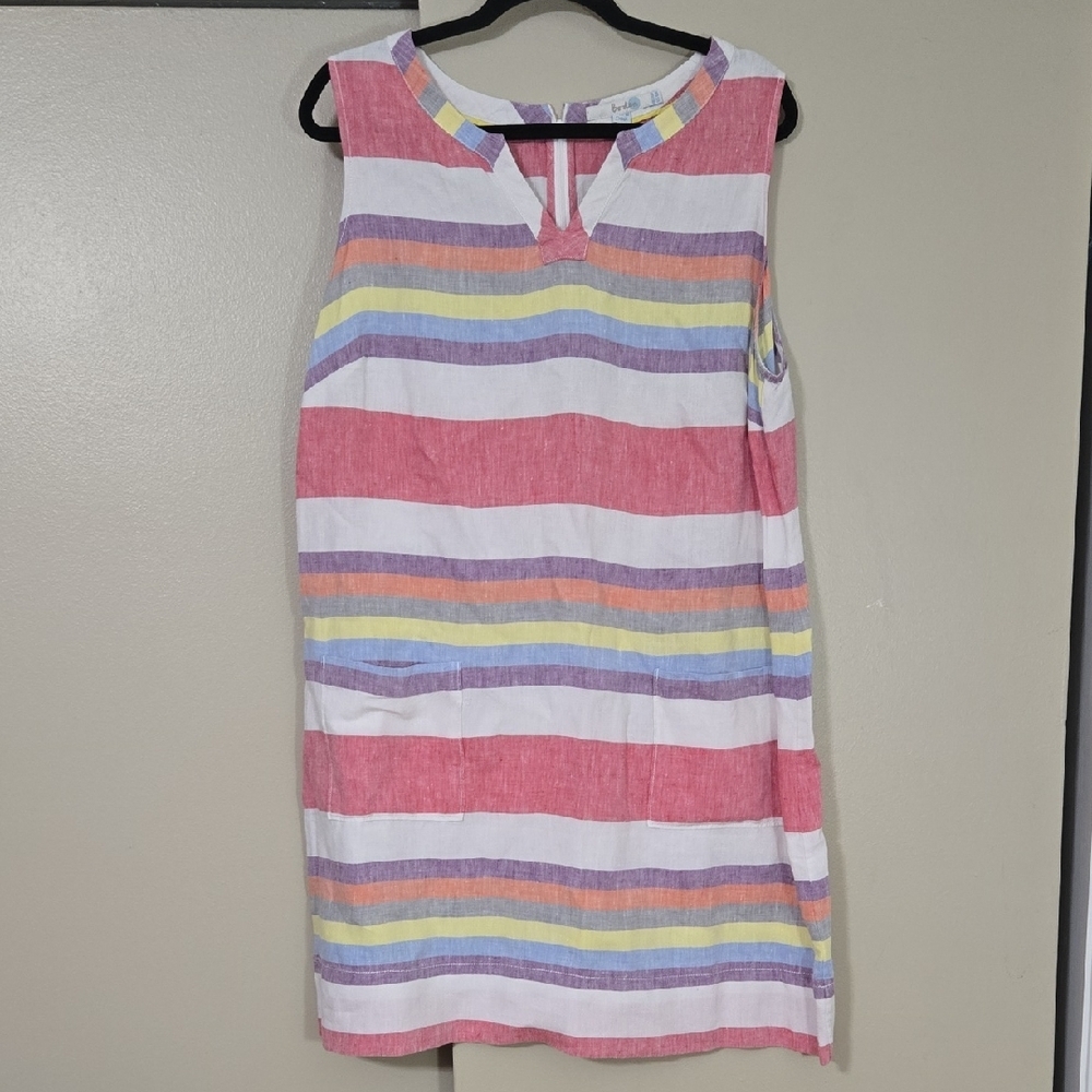 Boden Striped 100% Linen Shift Dress Size 16R